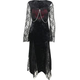 Chain Long Dresses Gothic Party Velvet High Slit Lace Patchwork Tube Maxi Dresses Bodycone Street Wear Party Dress