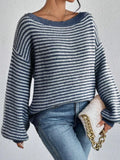 Off The Shoulder Striped Sweater Women Fall Fashion Oversized Soft Versatile Neckline Casual Knitted Sweater Winter