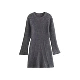 Women Elegant Gray Knitwears Sweater Mini Dress Casual Long Sleeve O Neck Sexy Short Dresses Winter Female White Black Fashion