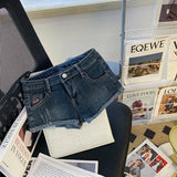 Summer Denim Shorts for Women With Ultra-low Waist Curled Edge Hot Pants Jean Shorts