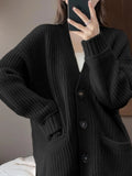 Cashmere Blend Wool Soft Winter Warm Knitted V-neck Women's Cardigans Sweater Korean Fashion Casual Loose Long Sleeve Coat