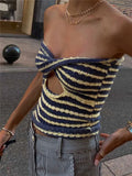 Off Shoulder Knit Tube Top Sexy Strapless Backless Bustier Tops For Women Stripe Cropped Top Hot Summer Streetwear