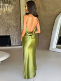 Stretch Satin Backless Maxi Dress For Women Robe Summer Spaghetti Strap Sleeveless Backless High Split Sexy Long Dress