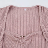 Pink Sweet Square Neck Knit Mini Dress