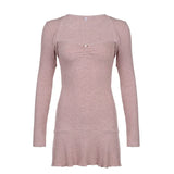 Pink Sweet Square Neck Knit Mini Dress