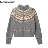 Vintage Sweater Coat for Women 2024 Fall Winter Clothing Turtleneck Zipper Pull Femme Casual Knitted Cardigan Tops Sueter Mujer