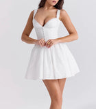 White English Embroidered Belted Mini Dress For Women Fashion V Neck Sleeveless Backless A-line Club Party Sexy Dress