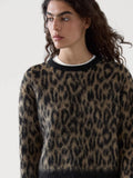 women's American retro brown leopard print round neck sweater knit top for autumn and winter