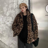 Autumn Fuzzy Leopard Print Jacket Women Fashion Stand Collar Warm Parkas Outwear Winter Korean Female Loose Faux Fur Coats New