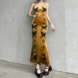 Elegant Butterfly Printing Strap Velour Long Dress