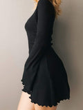 Black Frill Long Sleeve Mini Dress