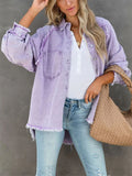 Girls Sweet Pink Loose Shirt Jacket Woman Casual Soft Button Denim Shirts Ladies Chic Solid Pocket Jackets