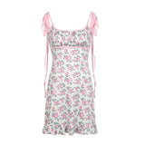 Sweet Strap Flowers Printing Mini Dress