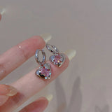 Y2K Pink Peach Zircon Heart Drop Pendant Earrings for Women Egirl Sweet Crystal Earrings New Fashion Jewelry