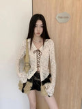 Fairycore Lace Up Turn-down Collar Blouse Women Long Sleeve Korean Fashion Autumn Shirt Slim Thin Women Blousa Y2k