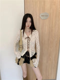 Fairycore Lace Up Turn-down Collar Blouse Women Long Sleeve Korean Fashion Autumn Shirt Slim Thin Women Blousa Y2k