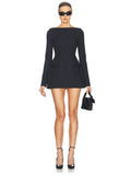 Double Bow Long Sleeve Sexy Mini Dress For Women Autumn Winter New Solid High Waist Bodycon Club Party Dress Elegant