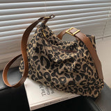 Casual Women Shoulder Bags Leopard Canvas Hobo Bag Female Large Capacity Messenger Bags Soft Crossbody Handbag for Women