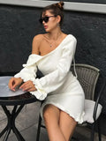 Knitted Backless Mini Dress For Women Lace Up Loose Solid Sexy Short Dresses Hot Girls Club Casual High Waist Dress Femme