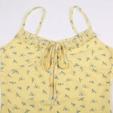 Yellow Ruffles Flowers Printed Mesh Dress