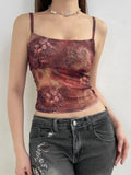 Vintage Aesthetic Paisley Print Sleeveless Slim Cropped Camisole Vest Top Women