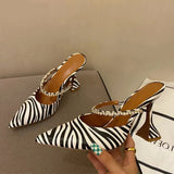 Zebra Women Pumps Fashion Crystal Slingback High Heels Party Strange Style Wedding Bride Shoes Size 35-41