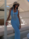 Sexy Lady V Neck Solid Color Sleeveless Slim Slit Long Dress Fashion Backless Lace Up Woman Maxi Dresses New Spring Wear