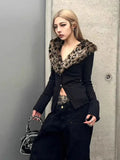 Street Hot Girl Style Leopard Print Sexy Knitted Cardigan Women's Autumn  American Vintage Y2K Sweater Harajuku Casual Tops