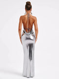 Satin Backless Sexy Maxi Dress For Women Fashion Spaghetti Strap Solid Bodycon Long Dress Femme Club Party Long Dress