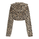 Y2k Leopard Retro Jackets Fashion Women Streetwear Clothing Long Sleeve Fleece Cropped Coat Autumn Winter New