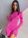 Ribbed Long Sleeve Sexy Mini Dress For Women Autumn Winter New O Neck Bandage Lace-up Fashion Elegant Dress Vestidos