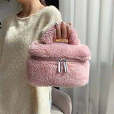 Soft Plush Women's Small Shoulder Bag Faux Lamb Wool Ladies Bucket Crossbody Bags Winter Furry Female Phone Pouch Purse Handbags