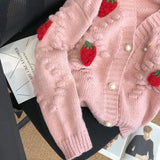 Sweet Strawberry Embroidered Sweater Coat for Women's Thickened New Soft Knitted Cardigan Single-breasted V-neck Loose Top