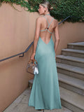 Spaghetti Strap Backless Sexy Maxi Dress Women Gown Fashion Solid Sleeveless Bodycon Evening Club Long Dress Elegant