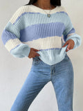 New color blocked ribbed knitted shoulder sweater