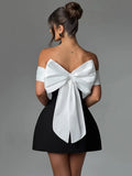 Bow Backless Sexy Mini Dress For Women Robe Elegant Off-shoulder Strapless Sleeveless A-line Club Sexy Dress Vestido