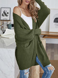 Sweater women's coat coarse wool line pocket knitted cardigan commuter style loose medium long coat casual