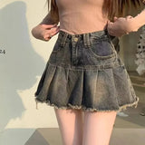 Vintage Fringe Design Slimming High-waisted Denim Skirt Women's Mini Dress Plenty Wrinkles For Summer