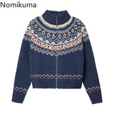 Vintage Sweater Coat for Women 2024 Fall Winter Clothing Turtleneck Zipper Pull Femme Casual Knitted Cardigan Tops Sueter Mujer