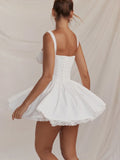 White Lace Backless Mini Dress For Women Robe Spaghetti Strap Sleeveless A-line Dresses Fashion Elegant Sexy Dress