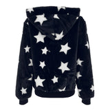 Autumn Winter New Y2k Women’s Long Sleeve Hoodies Star Print Velvet Zipper Straight Loose Cardigan Design Warm