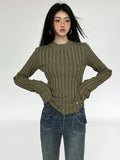 Vintage Green Crop Sweater Women Fairy Grunge Striped Pullover Casual Slim Knitted Jumper Harajuku Fashion Sueter Mujer