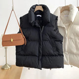 Winter Cotton Vest Women Warm Coat Turn-down Collar Zipper Sleeveless Jacket Overcoat Loose Drawstring Waistcoat Vest Coat