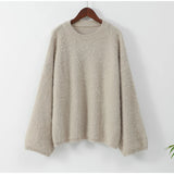 Elegant Solid Mohair Soft Knitted Pullover Women Casual O-neck Long Sleeve Loose Sweater Autumn Warm Lady High Street Knitwear ﻿