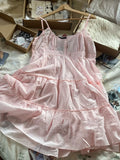 Women Floral Embroidery Pink Dress Summer Cotton Sleeveless Buttons Lace-up Short Vestidos Sweet Preppy Ruffles Dresses