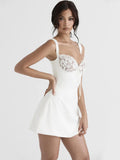 Stretchy Satin Lace Sexy Mini Dress For Women New White Zipper Backless Short Tank Dress Ladies Club Party Dress