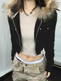 Autumn Trendy Velvet Short Women’s Coat Zipper Faux Collar Hooded Simple All-Match Jackets Fashion New