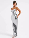 Satin Backless Sexy Maxi Dress For Women Fashion Spaghetti Strap Solid Bodycon Long Dress Femme Club Party Long Dress