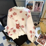 Christmas New Red Autumn and Winter Pullovers Snowflake Knitted Sweaters Thick Loose V-neck Hooded Sweet Long Sleeve Top Trendy