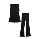  autumn new women's fashion temperament commuting slim fit versatile round neck vest trumpet leggings set